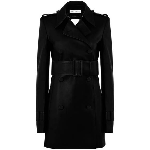 Nina Ricci Nappa Leather Trench Coat w/ Open Back in Black 36 US 4 - Picture 4 of 4